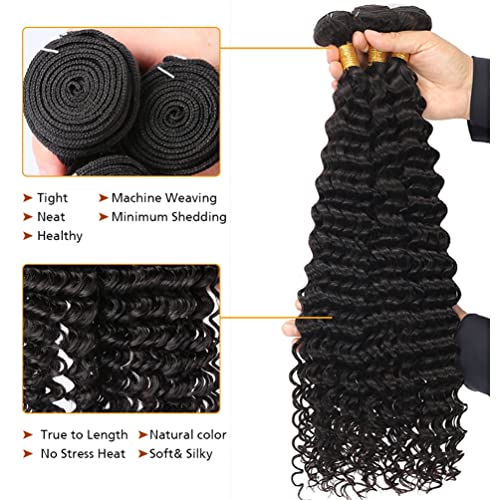 Deep Wave Brazilian Human Hair 3 Bundles 9A Unprocessed Virgin Remy Human Hair Weave Bundles Deep Curly Hair Extensions Natural Black Can Be Dyed And Bleached 24 26 28 #TOP1
