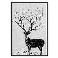 Framed Canvas Wall Art Black Deer Canvas Prints Home Artwork Decoration for Living Room,Bedroom - 16x24 inches