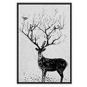 signwin Framed Canvas Wall Art Black Deer Canvas...
