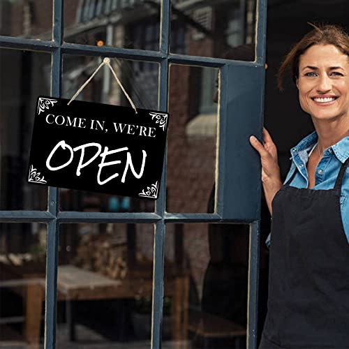 Open Close Sign,Double Sided Open Closed Sign Business Hours Sign Hanging Business Open Sign with Rope Hours of Operation Sign for Business Walls Window Shop Bar Hotel 12 x 8 inch