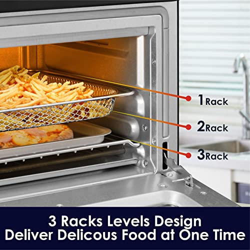 Aumate Kitchencore Air Fryer Toaster Oven Combo, 19 Qt 7 In 1 Large Capacity Convection Oven Countertop, Oilless Air Fryers Oven, Includes Baking Pan, Oven Rack, Fry Basket, Crumb Tray, 1550W, Black #TOP5