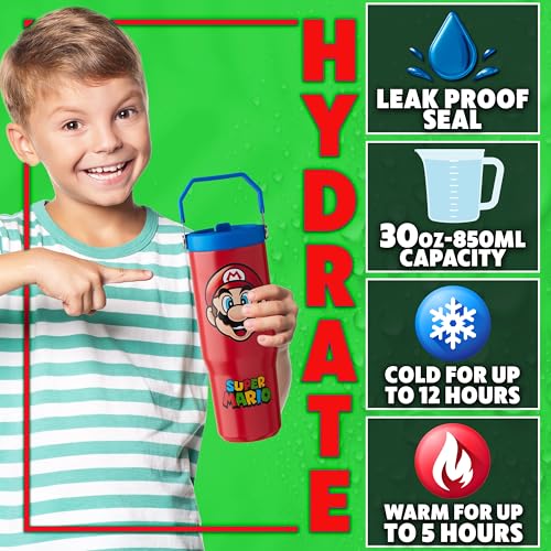 Image of Get Trend Super Mario Tumbler Stainless Steel with Straw 30oz Kids Teens Insulated Cup with Lid Travel Mug Cups for School Sports Gifts for Kids (Red Super Mario)