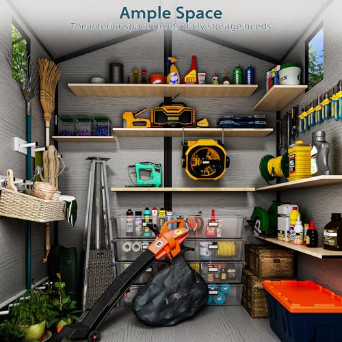 Image of 6X4 FT Resin Storage Shed, Outdoor Storage Shed with Floor & Drainage Channel for Bikes, Furniture, Gardening Tools, Plastic Sheds with Lockable Double Door Suitable for Backyard, Patio, Lawn