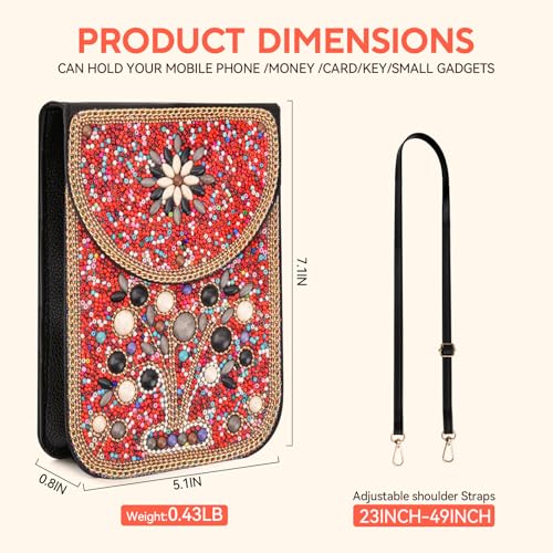 Image of Small Beaded Crossbody Bag for Women, Boho Cell Phone Shoulder Purse Wallet with Handcrafted Colorful Beads
