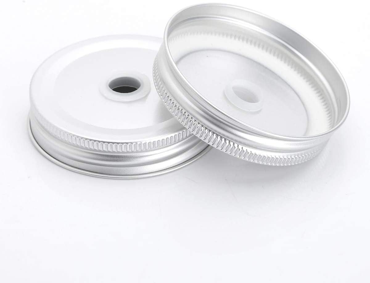 30 Pcs Metal Mason jar Lids,Silver,Regular Mouth with Straw Hole