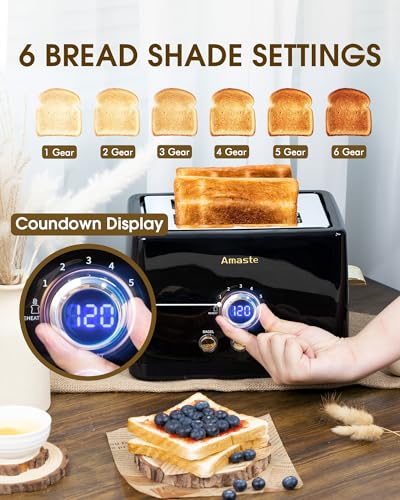 Image of 2 Slice Toaster, Retro Bread Toaster with LED Display, Extra Wide Slots Toasters with 6 Bread Shade Settings, Bagel, Cancel, Defrost Function, Stainless Steel with High Lift Lever, Removal Crumb Tray