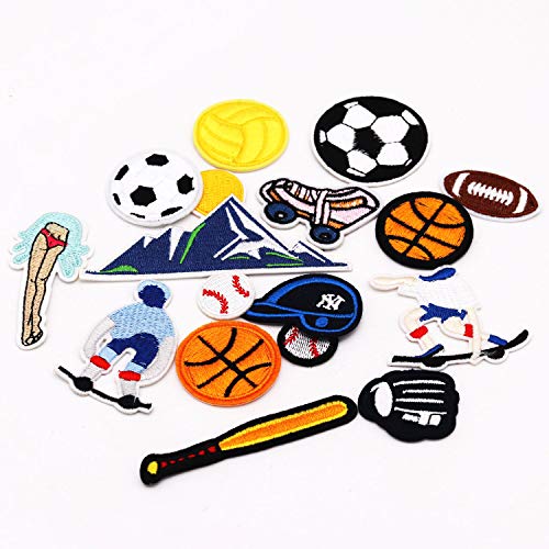 16Pcs Ball Sports Equipment Iron On Patches Embroidered Motif Applique Decoration Sew On Patches Custom Patches For Diy Jeans, Jacket ,Kid's Clothing, Bag, Caps, Arts Craft Sew Making (Sports 16Pcs) #TOP3