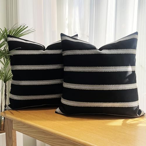 Slow Cow Throw Pillow Cover Stripe 18 x 18 Inch Black White Pack of 2