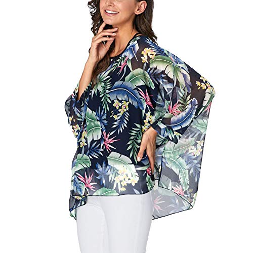 Image of Ckikiou Plus Size Batwing Flowy Semi Sheer Chiffon Blouse Tunic for Women Summer Floral Print Boho Beach Cover ups