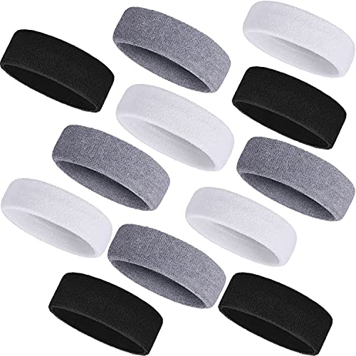 Image of Bememo 12 Pcs Sweatbands Sport Headbands for Men & Women Basketball Headband Sport Competitions Sweat Headbands Running Terry Cloth Moisture Wicking for Yoga,Tennis,Gym,Exercise