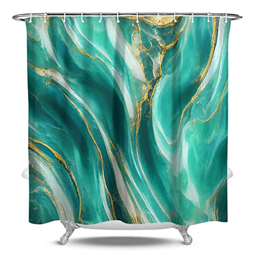 Dcohluk Green Gold Marble Shower Curtain, Abstract Modern Luxury Bathroom Decor, Crack Ink Texture Decorative Waterproof Washable Cloth Fabric Bathroom Curtain With 12 Hooks 72X72 Inches #TOP6