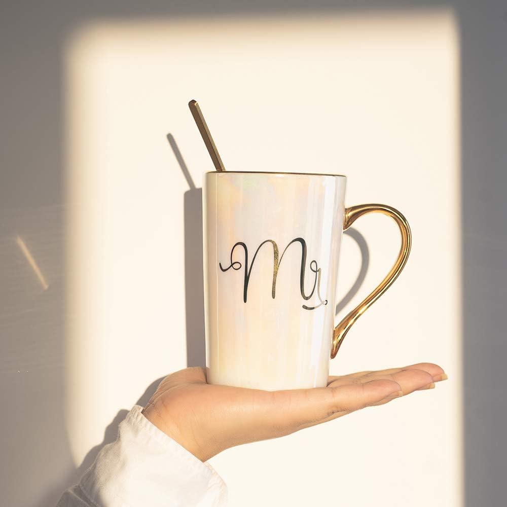Ceramic Coffee Mugs, Gifts for Couple Bridal Shower, Mr. and Mrs. Pattern