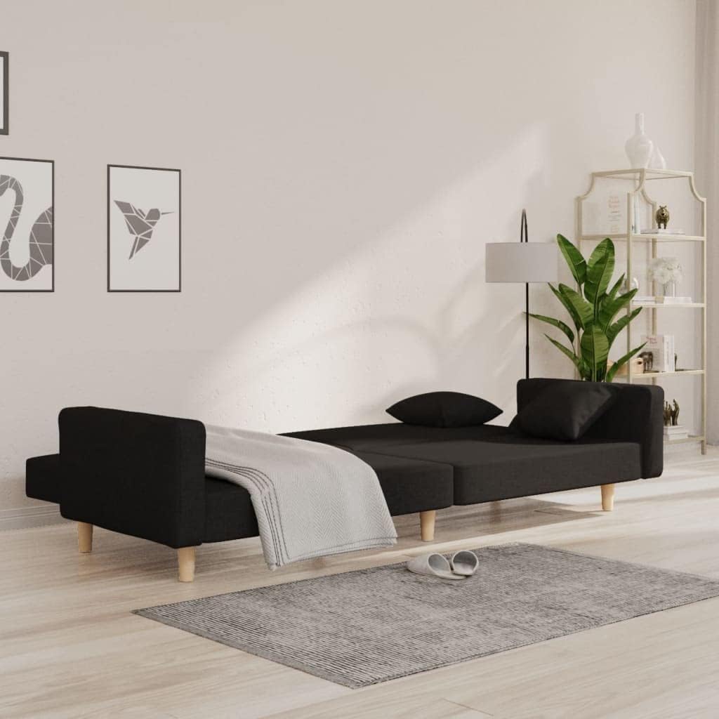 Sofa Bed Black Fabric (100% Polyester) Living Room Furniture