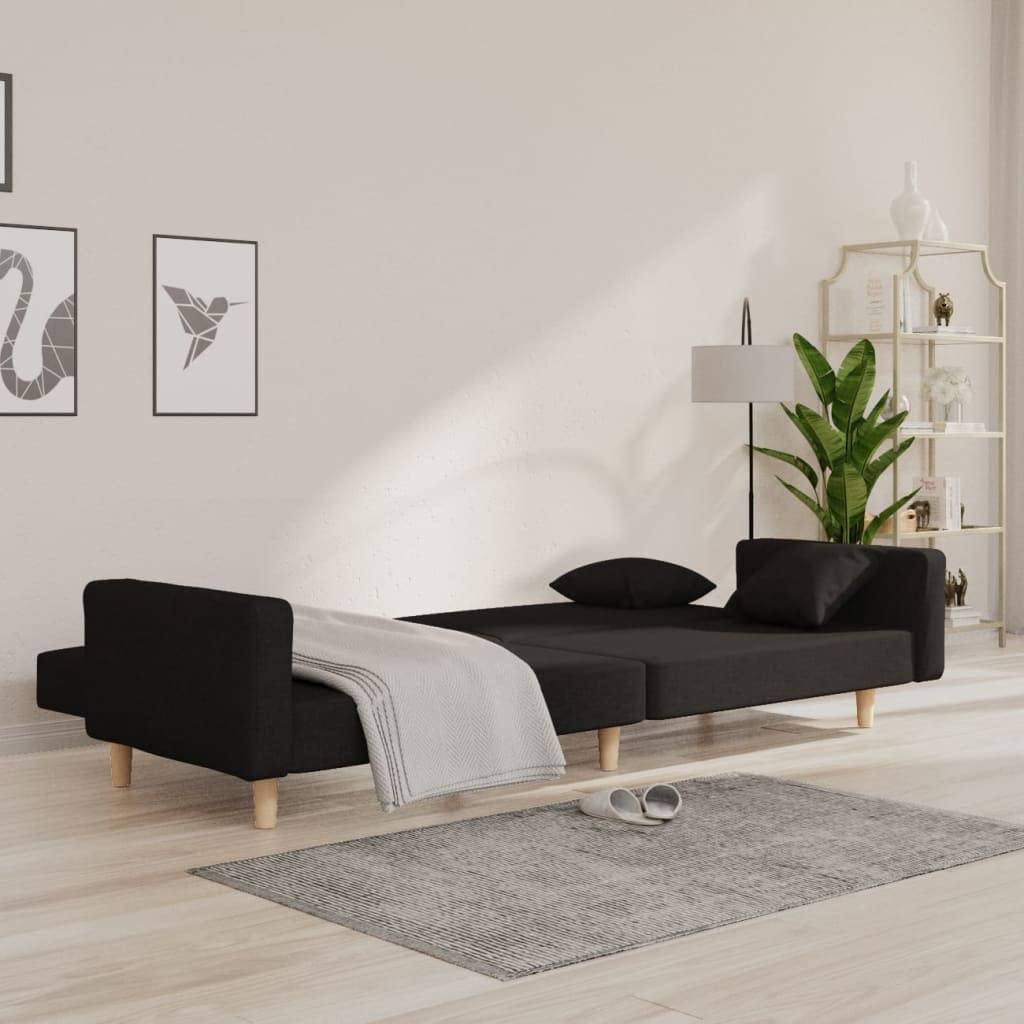 Sofá cama de 2 plazas con función de sueño, incluye 2 almohadas, sofá plegable de tela, color negro, 220 cm