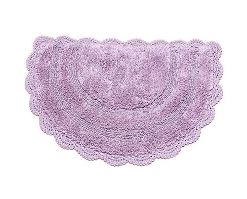 Chardin home Lavender Crochet Bathrug,100% Cotton Semicircle bathmat with artisanally Handcrafted Crochet Border, 20x32 Inch D Shape, Perfect for Half Baths, Powder Rooms, bathrooms