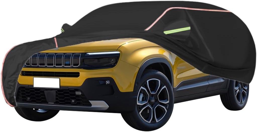 WOLWES Car Cover are Suitable for Jeep Avenger Longitude/Altitude/Summit,Water,Rain,Sun and Snow Resistant Oxford Fabric Car Cover,with Side Door Zip (Color : Black, Size : Avenger Summit)