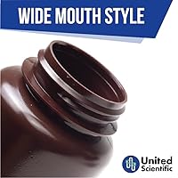 Vista 3 de United Scientific - Recipientes de muestra con tapas - Botella de reactivo de boca ancha de HDPE ámbar - Contenedor químico - Botellas de plástico