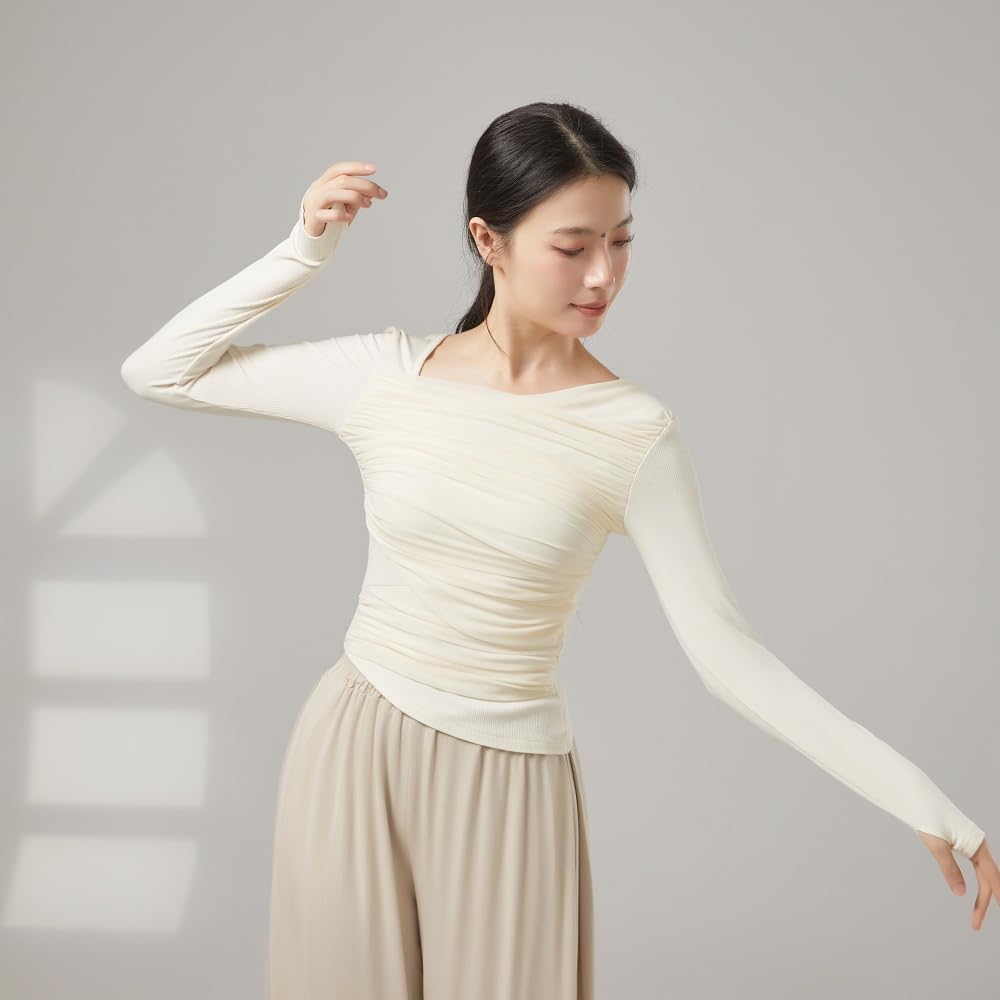 HEARTTOUCH Women Ballet Wrap Top Long Sleeve Pullover Jacket Cotton Bolero Belly Dance Cardigan Tops Gym Yoga Sport Shirts