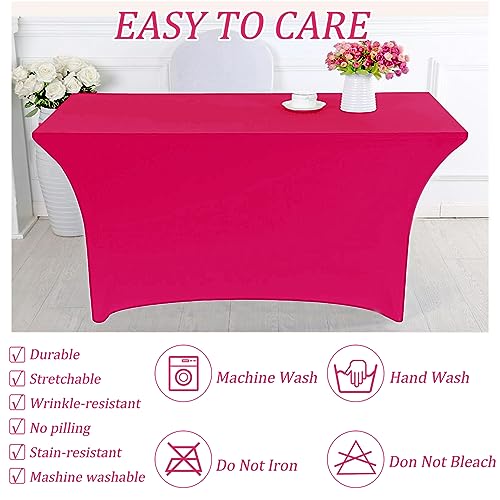 8FT Spandex Table Cover Table Cloth for Folding Tables Fitted Rectangular Tablecover Washable Wrinkle Resistant Stretch Fuchsia Tablecloth Protector for Wedding Banquet Party (4 Pack, Fuchsia) by Fivenl - Image 5