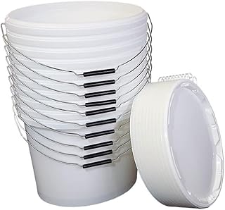 Farb- und Streicheimer oval - 10er Set - mit Deckel - weiß - mit Metallbügel mit Griffrolle - Kunststoff PP, sehr robust - Ideal zum Anmischen und Streichen (5,5 Liter)