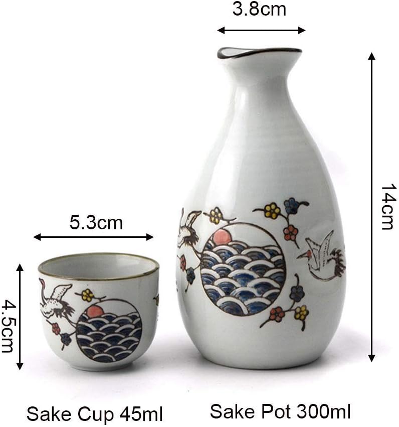 5 Piece Sake Set Japanese Style Ceramic Retro Crane Crafts Ideal for Japanese Sake