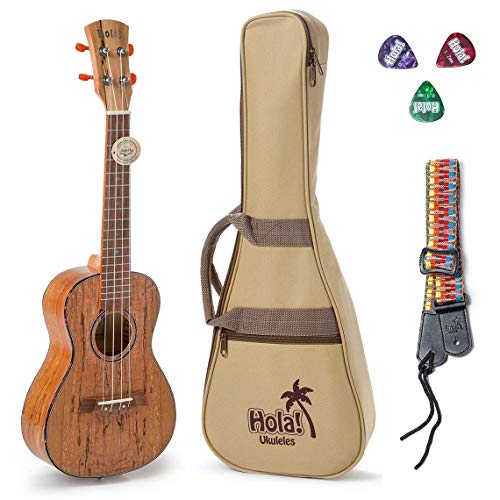 Tenor Ukulele Deluxe Series by Hola! Music (Model HM-127SM+), Bundle Includes: 27 Inch Spalted Maple Ukulele with Aquila Nylgut Strings Installed, Padded Gig Bag, Strap and Picks - Limited Edition