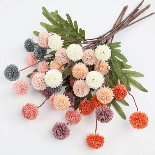 Gettimore Elegant Faux Kiku Mums - Paquete de 8 flores artificiales de otoño naranja mixtas para centro de mesa, decoración floral, arreglo de jarrón (tallos de 20 pulgadas, flexibles, seda y plástico
