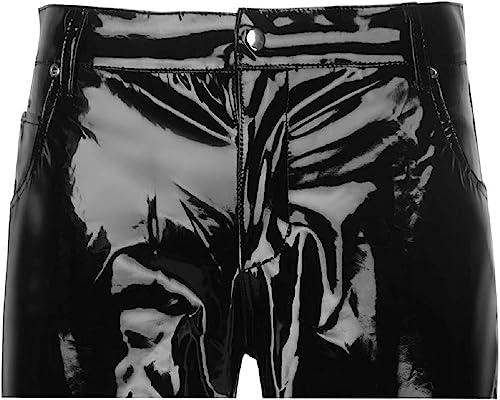 PVC Pants Hot Pants Sexy Outdoor Wet Look Shiny Casual Slim Fit PVC Shiny Black Vinyl Pants3