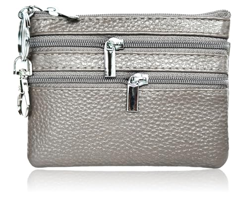 Image of Women's Small Leather Coin Purse with Key Ring and Snap Hook, iToolai Mini Change Card Case Wallet Pouch with Keychain, 15 Gray, One Size (4.33 inchx 3.54 inch), Keychain Coin Pouch With Snap Hook