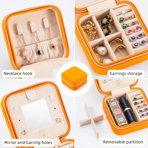 Image of TRODANCE Plush Velvet Travel Jewelry Case Organizer, Small Travel Jewelry Box,Portable Jewelry Box Travel Mini Organizer Portable Display Storage Box For Rings Earrings Necklaces (Orange)
