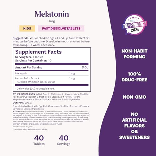 Natrol Kids Fast Dissolve Melatonin 1 mg, Sleep Aid, Strawberry, 40 Tablets - image 5