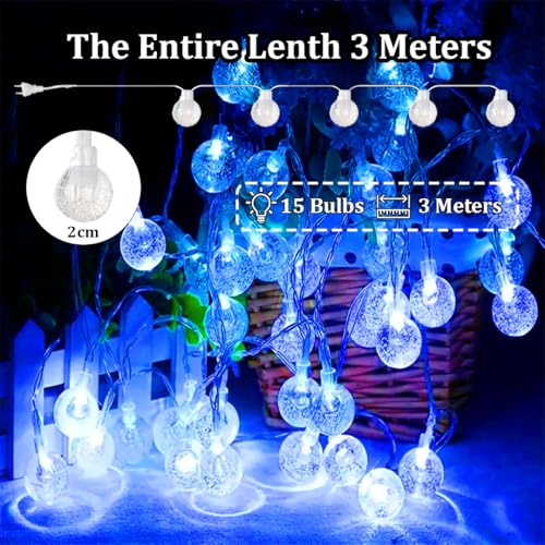 Image of fizzytech 15 LED Decorative Crystal Ball String Lights, 3 Meter Fairy Lights for Bedroom, Diwali, Christmas, Party & Home Decoration (Blue)