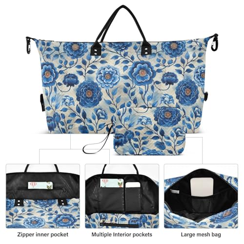 Duffel Bags Chinese Elaborate-style Painting Tribal Blue Gym Bag with Adjustable Strap for Gym 2 Pcs Set maletas para gimnasio2