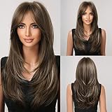 DOROJJ Brown Wig for Women Long Brown Wigs Highlight Brown Wigs with Bangs Layered Wigs for Daily Us