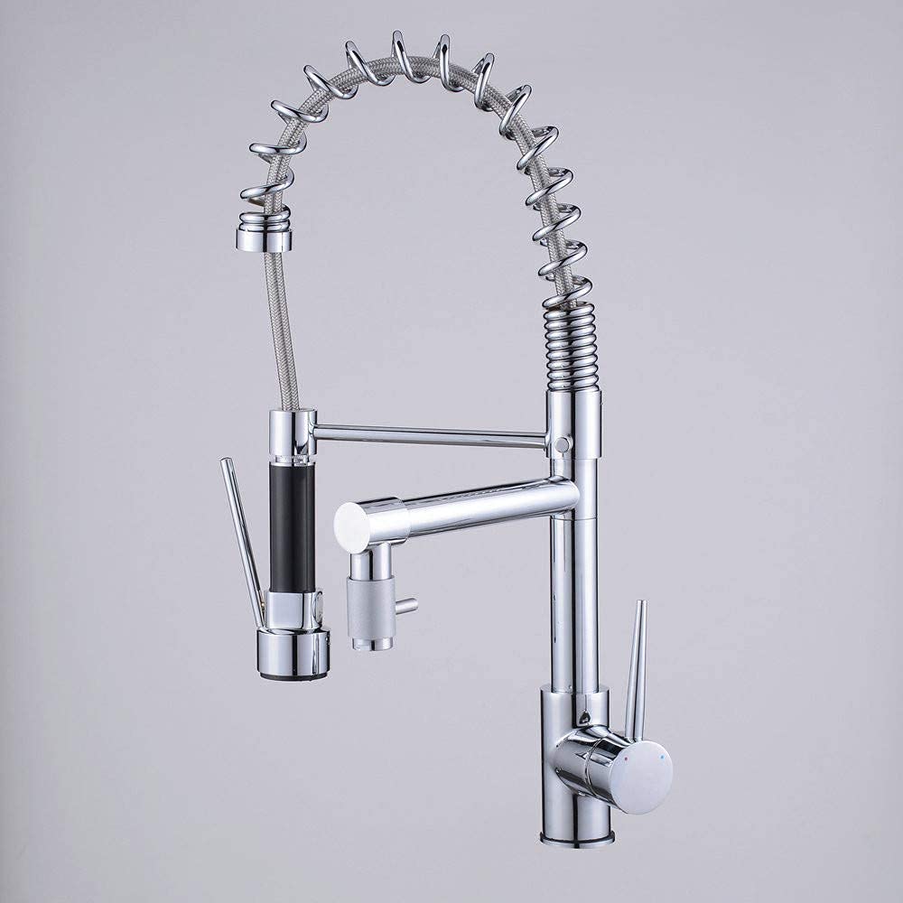 COSZWQDP Kitchen Faucet All Copper Spring Belt Pulls Out Spray Head Revolving Basin Black(Electroplate)