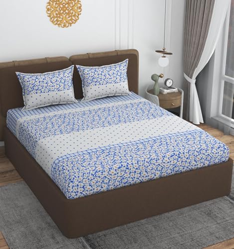 Image of VOMZER Premium 320 TC Fitted Bed Sheet with Full Elastic - Deep Pocket Design - Wrinkle Resistant Fitted Bedsheet 60x78 Queen White Lily