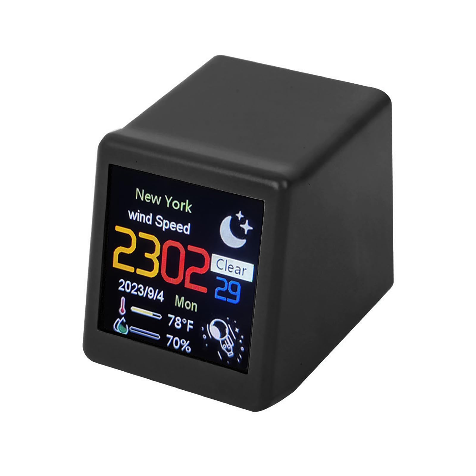 ZEZEFUFU Black Mini Clock Desktop Smart Digital WiFi Web Weather Clock with 1.5Inch Display Screen