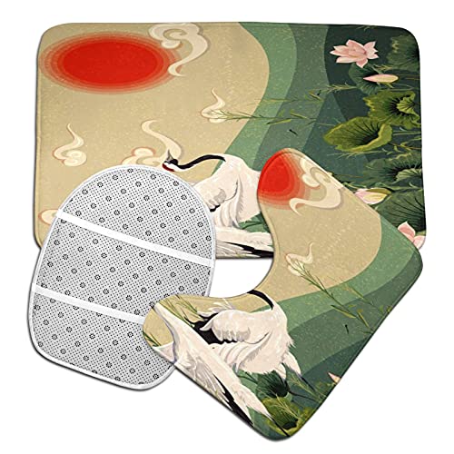 COSNUG Badkamer tapijten en matten Sets 3-delig, Vintage Retro Japanse Kraan Zonsondergang 20x32 inch antislip badtapijt… - Image 5