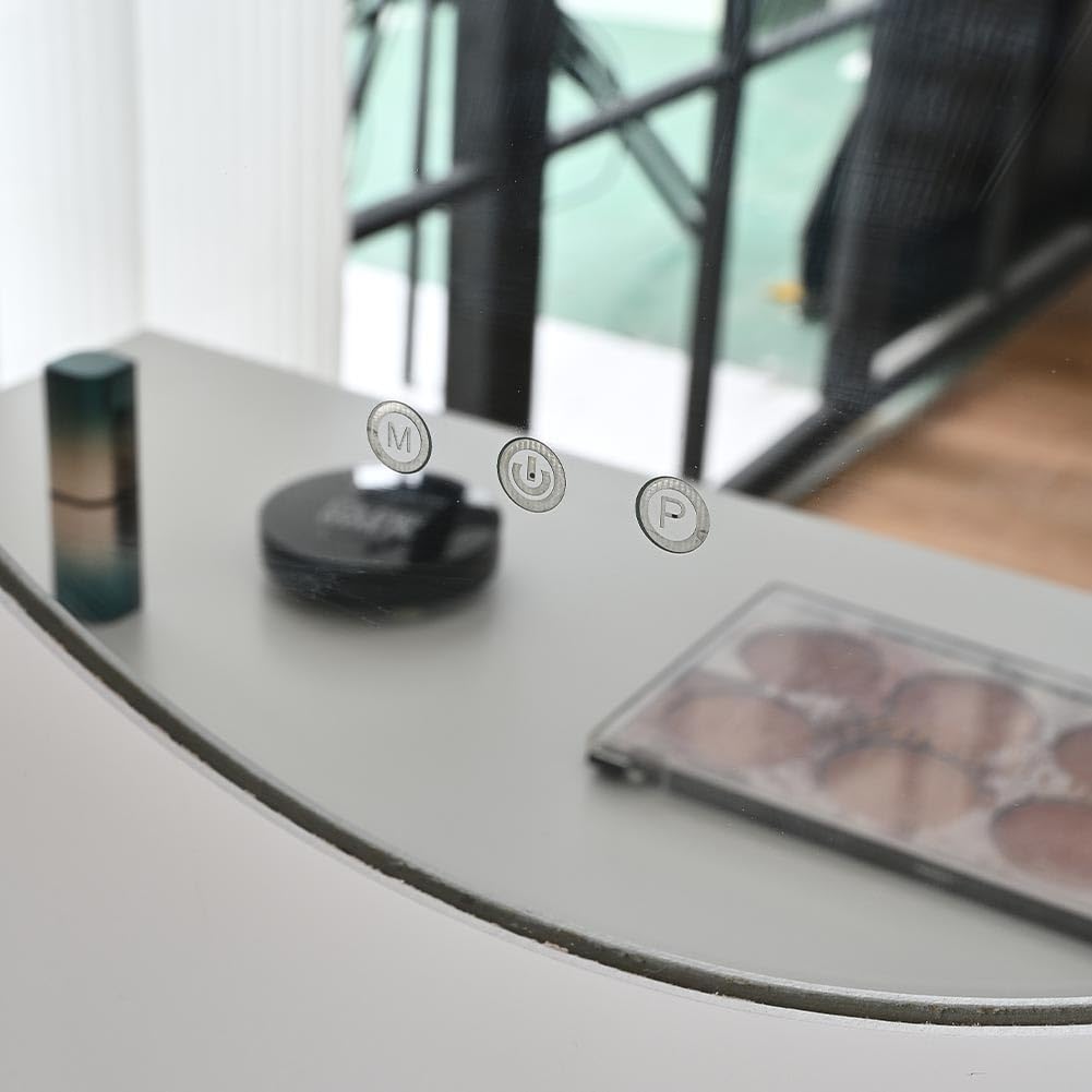 Shally Dogan Toeletta Trucco con Sgabello Modello Elena con 10 Lampade Led, Specchiera con Tavolo e Cassetti in Legno Bianco, Seduta Comoda Imbottita, Specchio Postazione Make Up, Luce Fredda e Calda