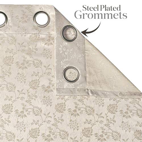 Image of Yellow Weaves 2 Pcs Jacquard Botanical Eyelet Long Door Curtain - Perfect for Home, Office, Bedroom, Living Room & Balcony - 9 Feet (Beige)