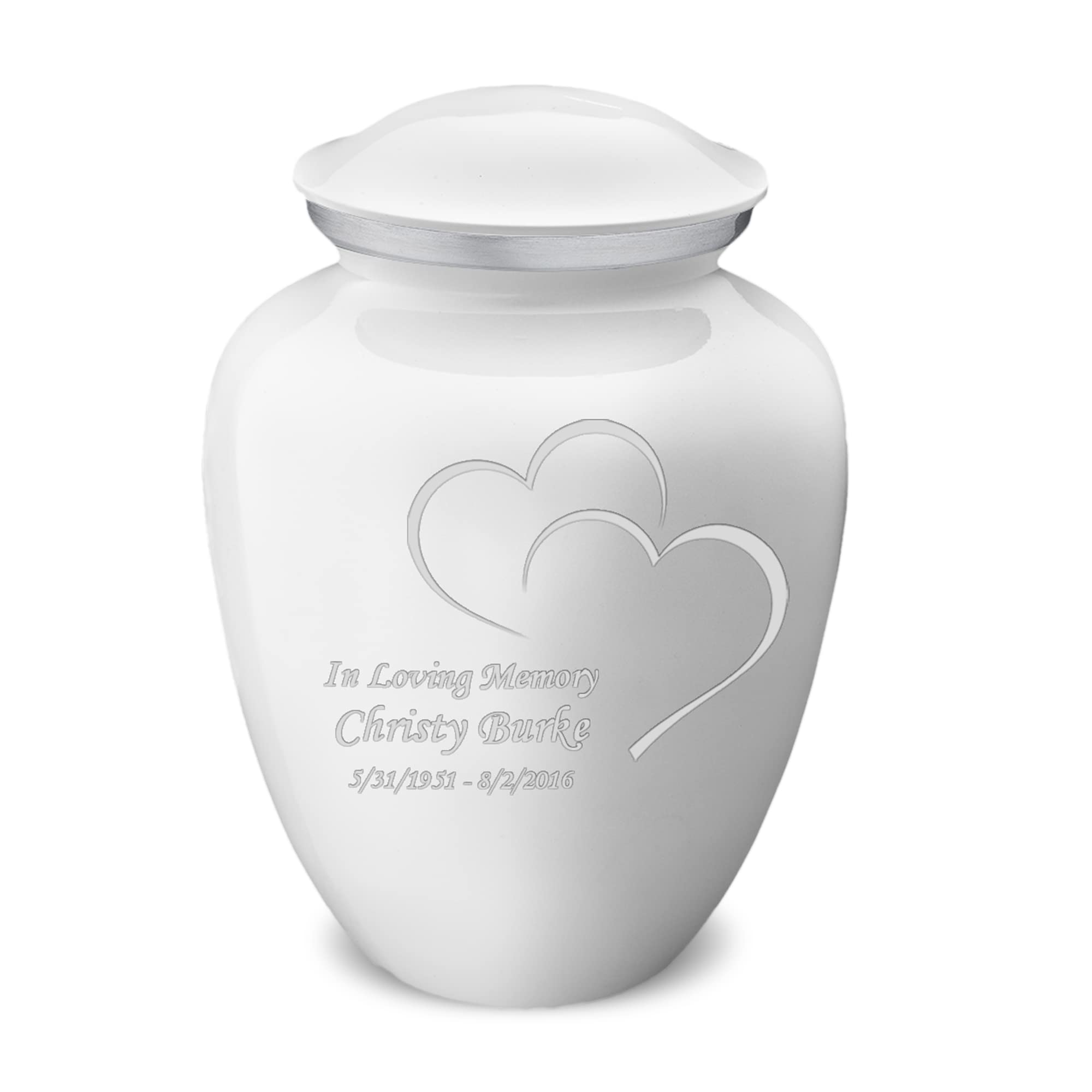 Adult Personalized Heart Cremation Urns for Human Ashes I Large White Funeral Urn for Men and Women I 200 lbs