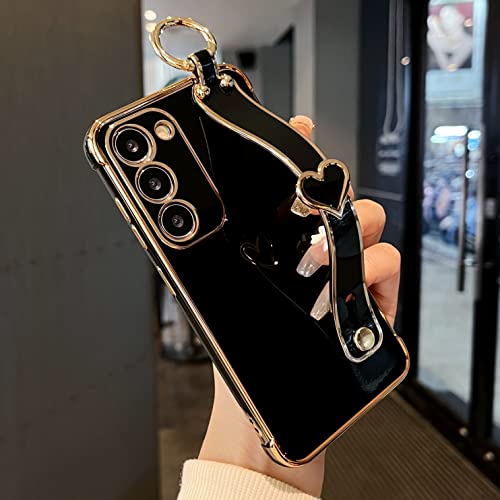 ZTOFERA for Samsung Galaxy S23 5G Case with Wrist Strap,Luxury Cute Plating Edge Love Hearts Pattern for Girls Women, Finger Holder Kickstand Soft Shockproof Phone Case for S23 6.1",Black by ZTOFERA - Used condition - US$10.72