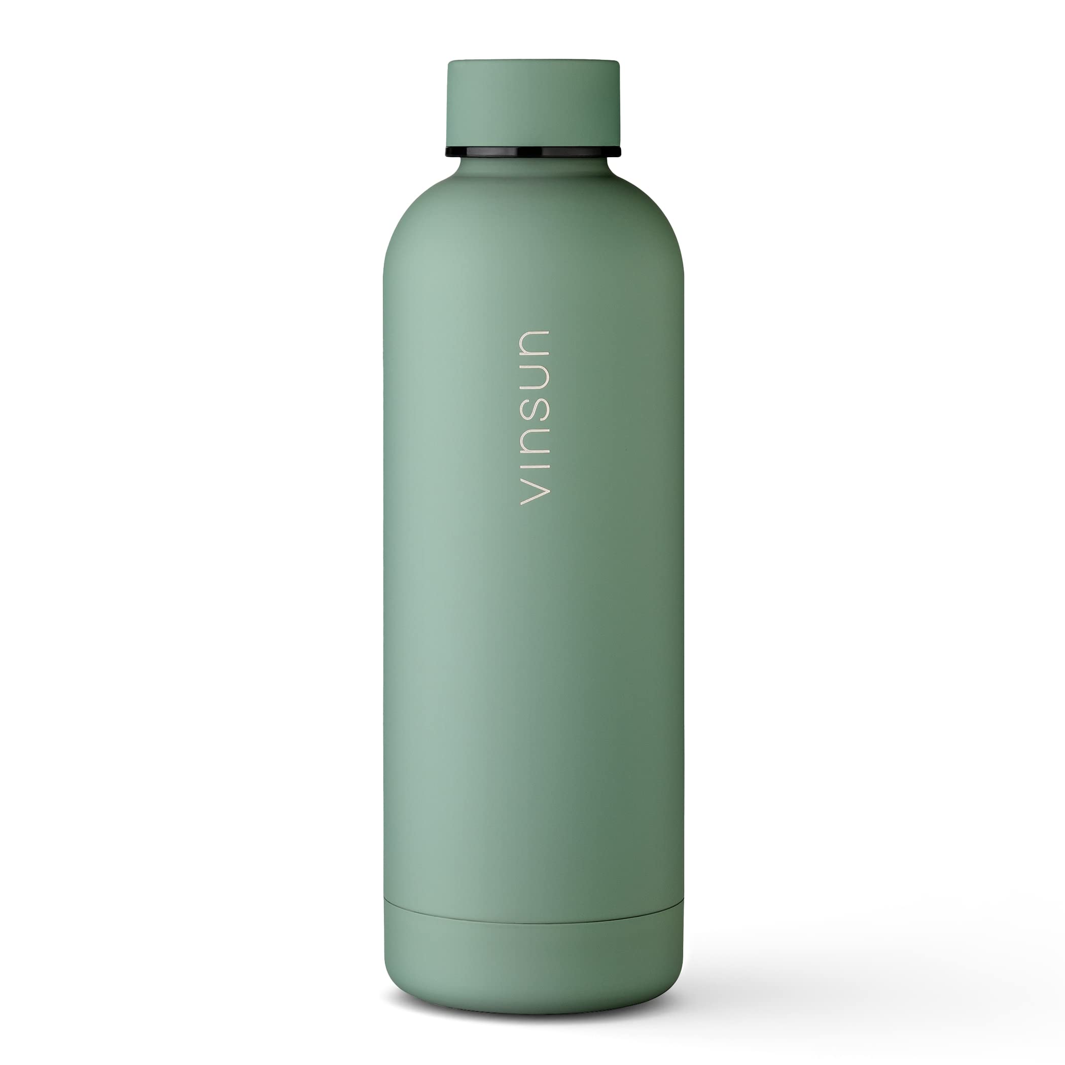 Vinsun Edelstahl Trinkflasche 500ml grün - auslaufsicher, Kohlensäure geeignet - Thermosflasche Sport, Outdoor, Schule, Fahrrad, Büro, Gym, Wandern