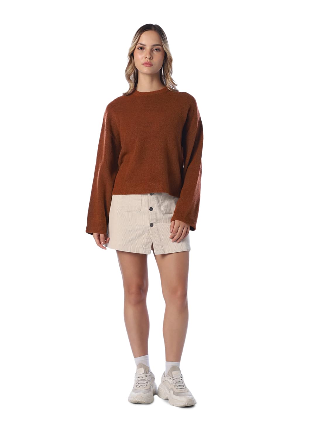 only Women's Solid Regular Fit Brown Sweater-picture-30