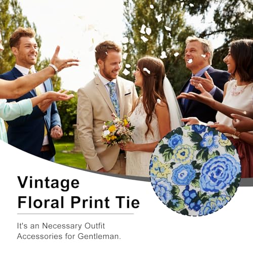Image of Luckyvestir Mens Ties, Sage /Dusty Blue /Pink Floral Ties for Men, 2.76 inch Cotton Flower Necktie for Wedding /Groomsmen /Party