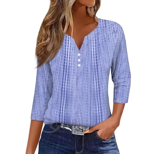 3/4 Length Sleeve Womens Tops Casual V-Neck Button Down Blouse La...