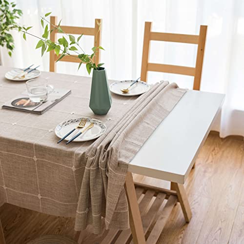 Qiden Farmhouse Tablecloth Waterproof Rectangle Burlap Table Cloth, Cotton Linen Rustic Embroidery Fabric Table Cover For Indoor Outdoor Dinning Tabletop Decoration -A- 54" X 70", 4-6 Seats #TOP3