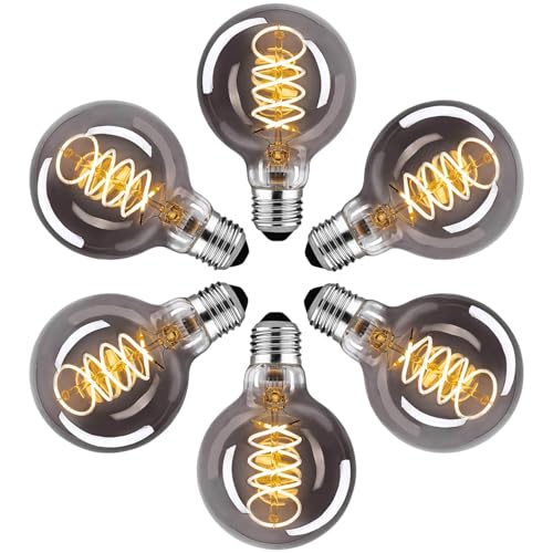 Edison Vintage Glühbirne E27, E27 LED Vintage Dimmbar 4W Warmweiss Filament Lampe Retro Glühbirne LED Birne Ideal für Dekorative Nostalgie und Retro Beleuchtung, Rauchgrau Glas- 6 Stück(G80YHS)