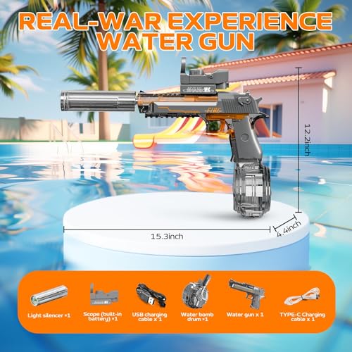 StimuVariety Electric Water Gun for Adults Kids, Transparent Automatic Squirt Watergun with Manual Function Led Lights, Summer Outdoor Water Pistol Pool Beach Party Toys for Boys Girls, Black by StimuVariety - Image 4
