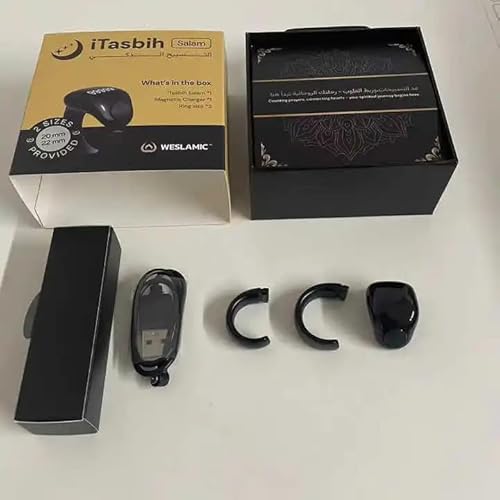 خاتم الذكر الرقمي الذكي الاكثر مبيعا، للتسبيح، شاشة اوليد، شحن مغناطيسي، مقاس 20 و22 ملم، اسود